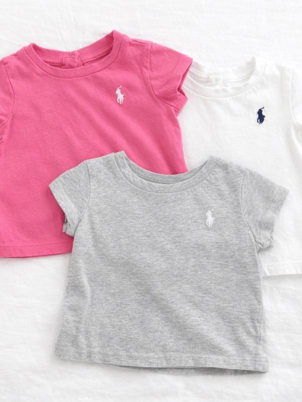 Bundle of 3 Ralph Lauren Baby Tees 3M
Pink, white and grey